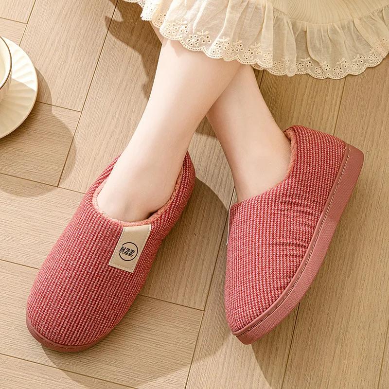 Dammode väska klack vinter bomull Tofflor Herr Inomhus Varma Plysch Skor Halkfria Plattformstofflor Par Kvinnor Casual Komfortskor