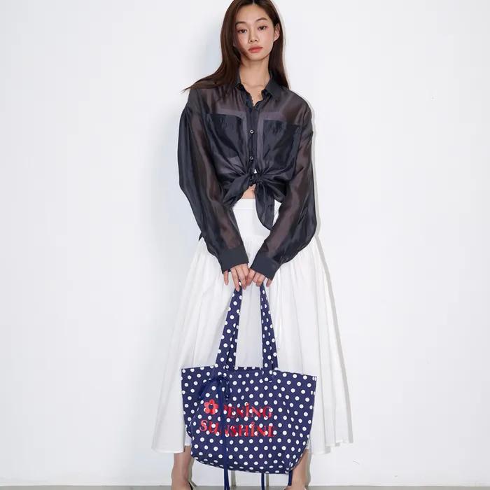 Heart Pocket Big Eco Bag Dot Navy