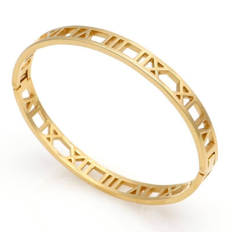 Accessories Fashion Roman Numerals 18K Vacuum Plated Titanium Steel Bracelet Women'S Hollow Titanium Steel Bracelet