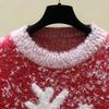 Women's Faux Mink Velvet Reindeer Christmas Sweater: European & American 2021 Autumn/Winter Round Neck Knitwear