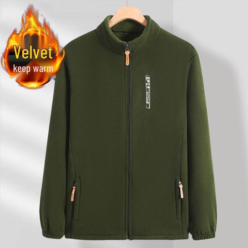 Herrfleecejacka med dubbelsida: Höst/Vinter Polarfleece Vindjacka & Tjock Sammet Kofta.