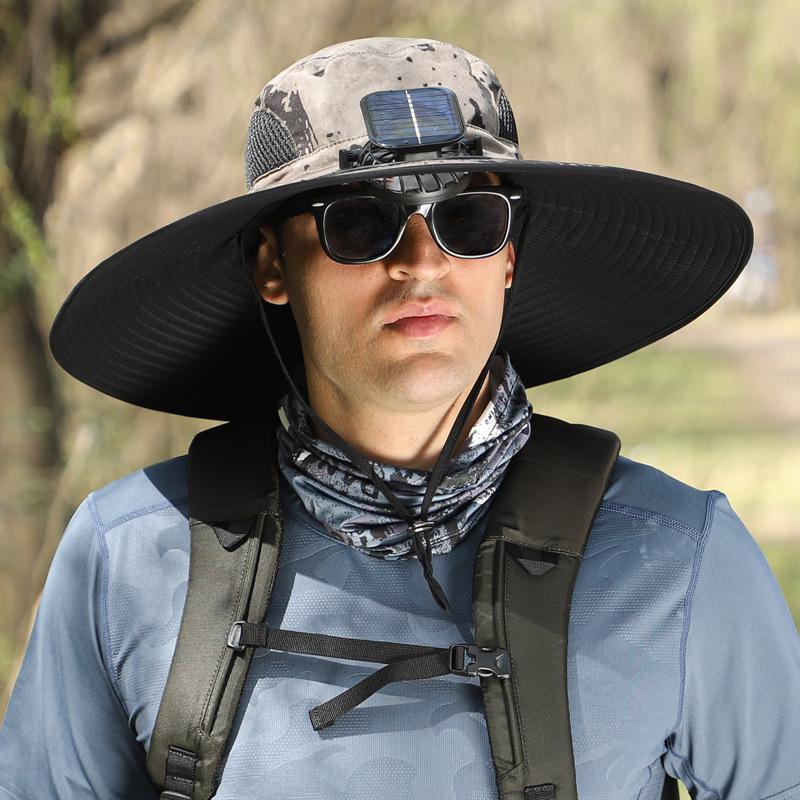 Men's Solar-Powered UV Protection Waterproof Fisherman Hat for Summer Outdoor Activities