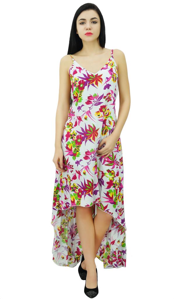 Bimba Women Asymmetrical Hem Spaghetti Straps Sundress Long Summer Beach