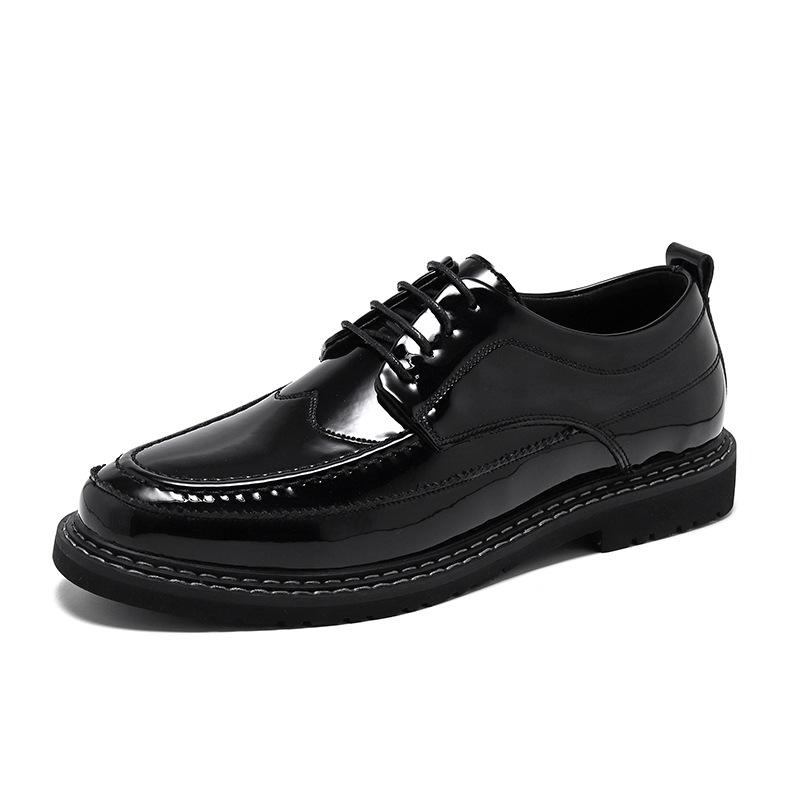 

Black leather shoes men s Korean version trendy versatile student platform youth round head lace-up small leather shoes 50113-R 38 чёрный