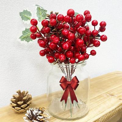 Décoration de Noël 14 Têtes Bouquets de Baies Rouges Artificielles Ornements d'Arbre de Noël pour Fête Décoration de Maison Nouvel An Cadeau DIY Navidad