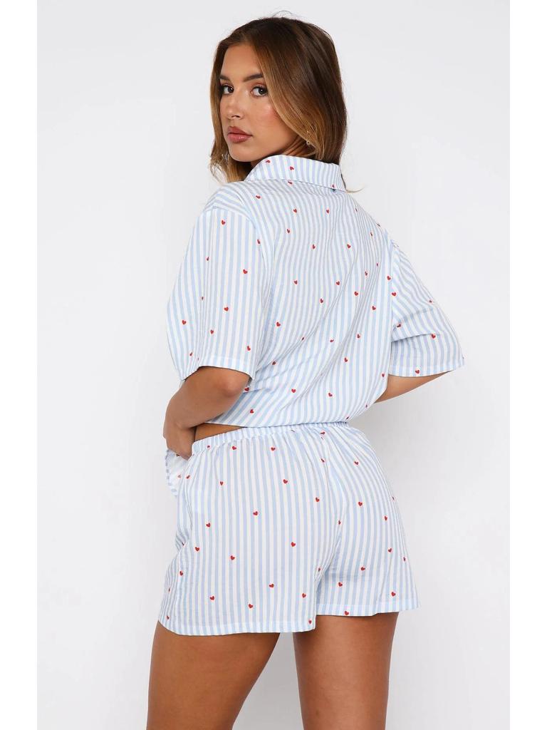 2026 Trendy Women's Personalized Print Casual Loose Shirt & Shorts Set