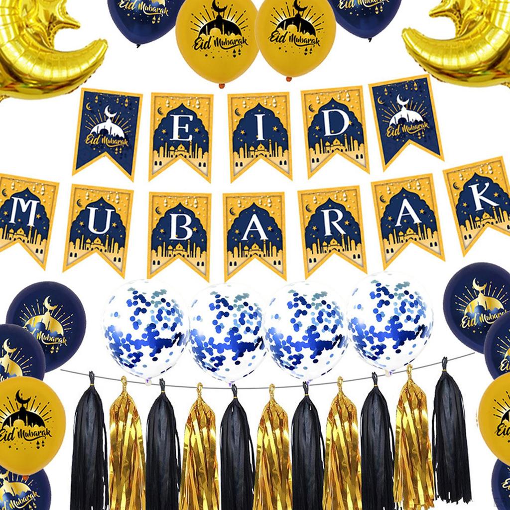 Blloons Festive Print Decortive Eid Mubrk Bckdrop Bnner for Holidy Prties Decor