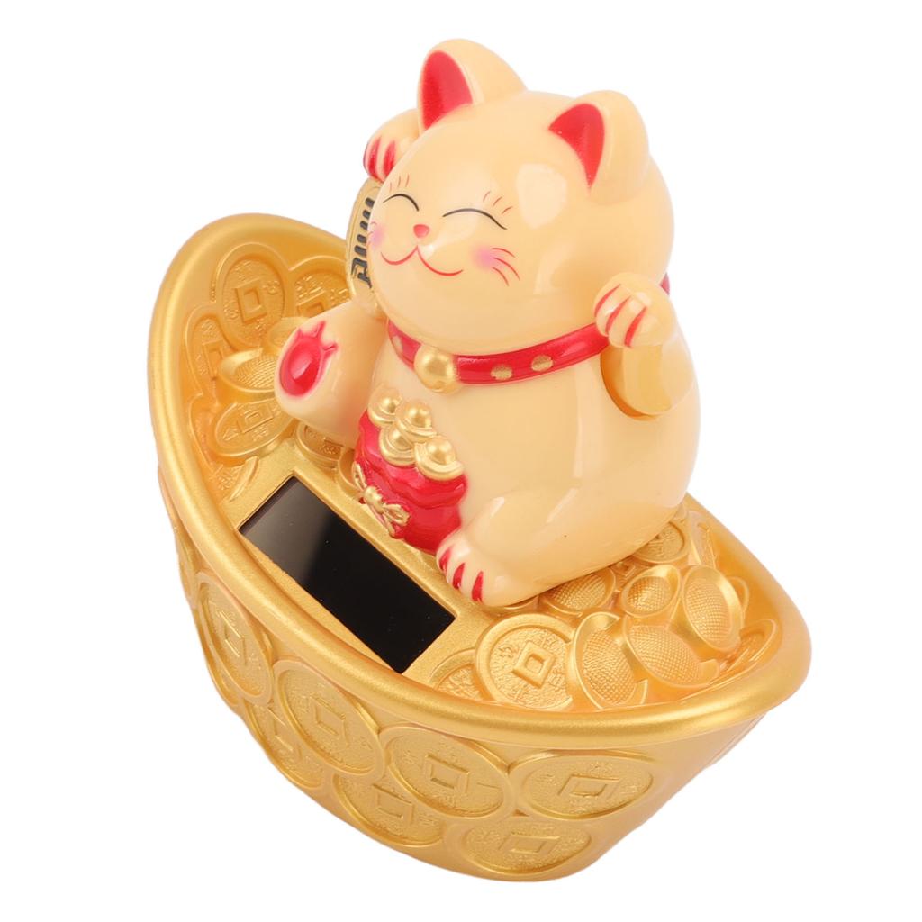 Solar Energy Lucky Cat Ornament Solar Wealth Welcome Waving Hand Fortune Cat Statue for Home Car