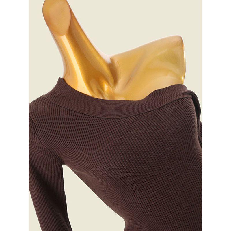 Spanish S Home Stylish Niche Style off-Neck Dress Export Front Slit Slim-Fitting Knitting Wrapped Skirt