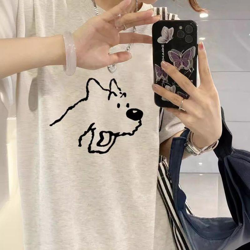 Plus-Size Women's Pure Cotton Short-Sleeve T-Shirt, New Summer Style, Gray, Stylish American-Style Loose Fit, Large Size Half-Sleeve Top