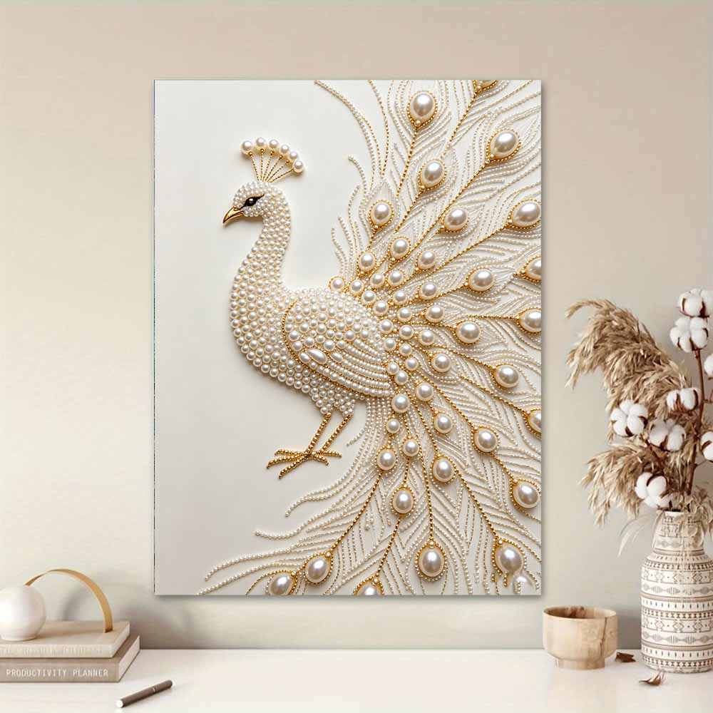 DIY Pearl Diamond Art Painting Kits for Adults and Beginners, Luxurious Peacock Sparkling Painting Craft Home Wall Decor Handmade Gift