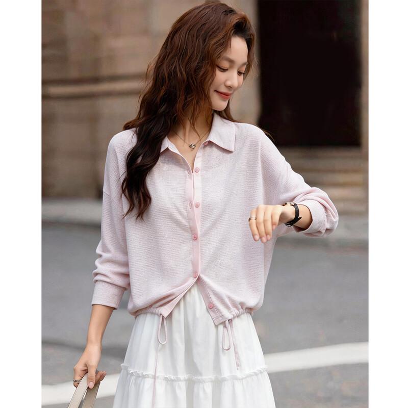 Women s Korean Style Drawstring Lapel Shirt M