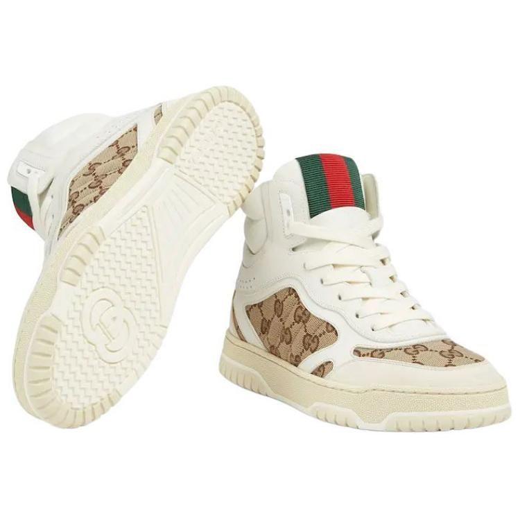Gucci Re Web Canvas Leather High Top Skateboard Shoes Women's White 816732 AADHW 9573