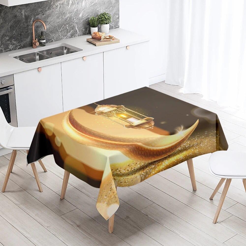 Ramadhan Mubarak Home Decor Tablecloth Islamic Muslim Mosque Ramadhan Karim Decorative Tablecloth Waterproof and Stain Resistant