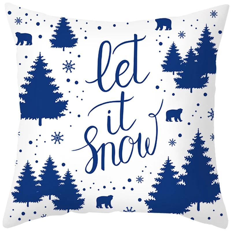 Home Decoration Christmas Blue Printing Poly Poems Pillow Set Nordic Modern New Year Cushion Funda De Almohada