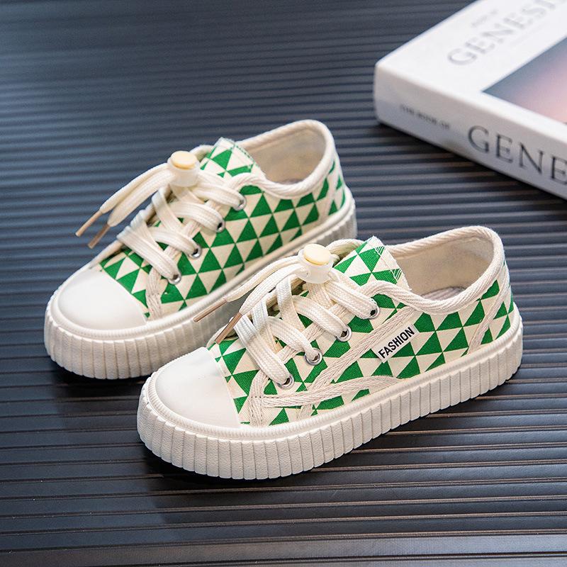 2025 medium and older children's sports shoes boys' bottom anti-new children's canvas shoes girls' casual shoes biscuits skateboard shoes