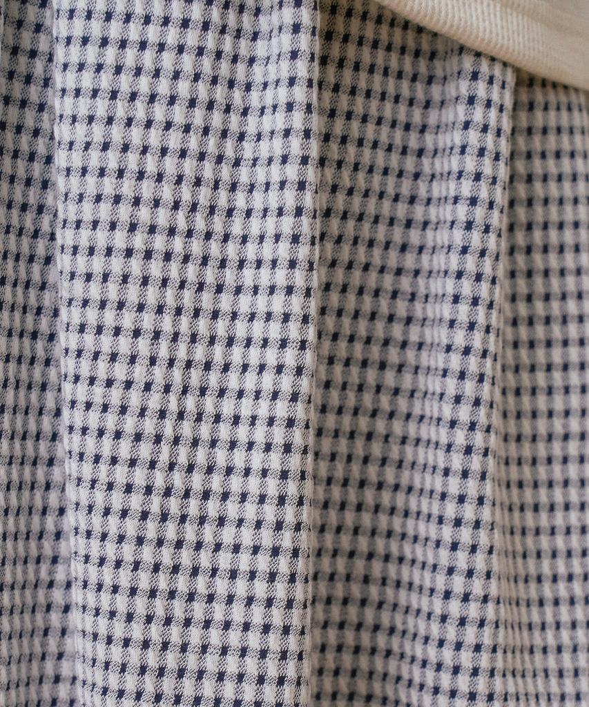 Sayu Seersucker Balloon Long Skirt Navy Check