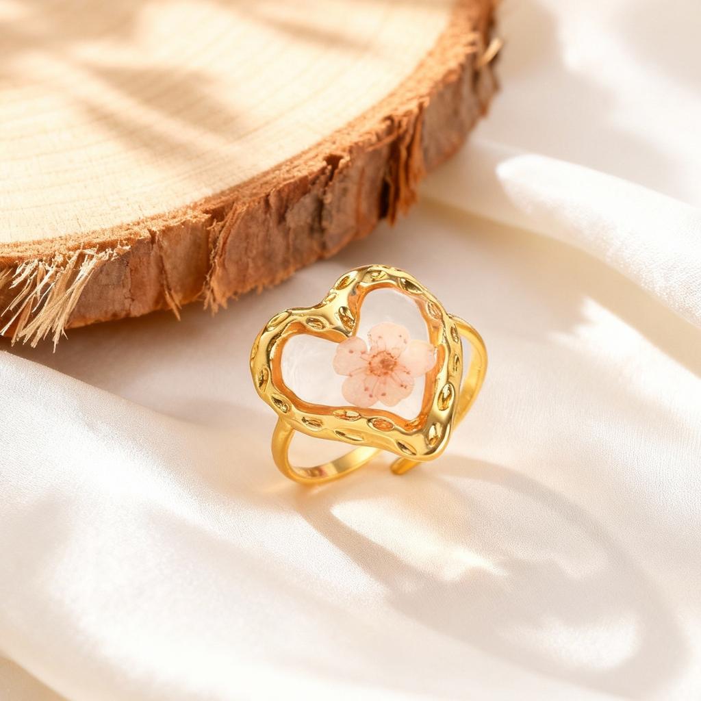 Stainless Steel Geometric Flower Transparent Ring for Women Round Sun Heart Shaped Flower Ring Opening Finger Jewelry Gift
