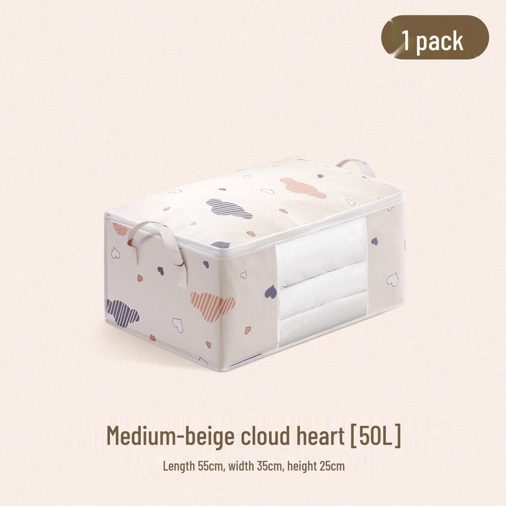 Large Capacity Transparent Window Quilt Storage Bag - Printed Cotton Bag for Clothes and Moving Organization