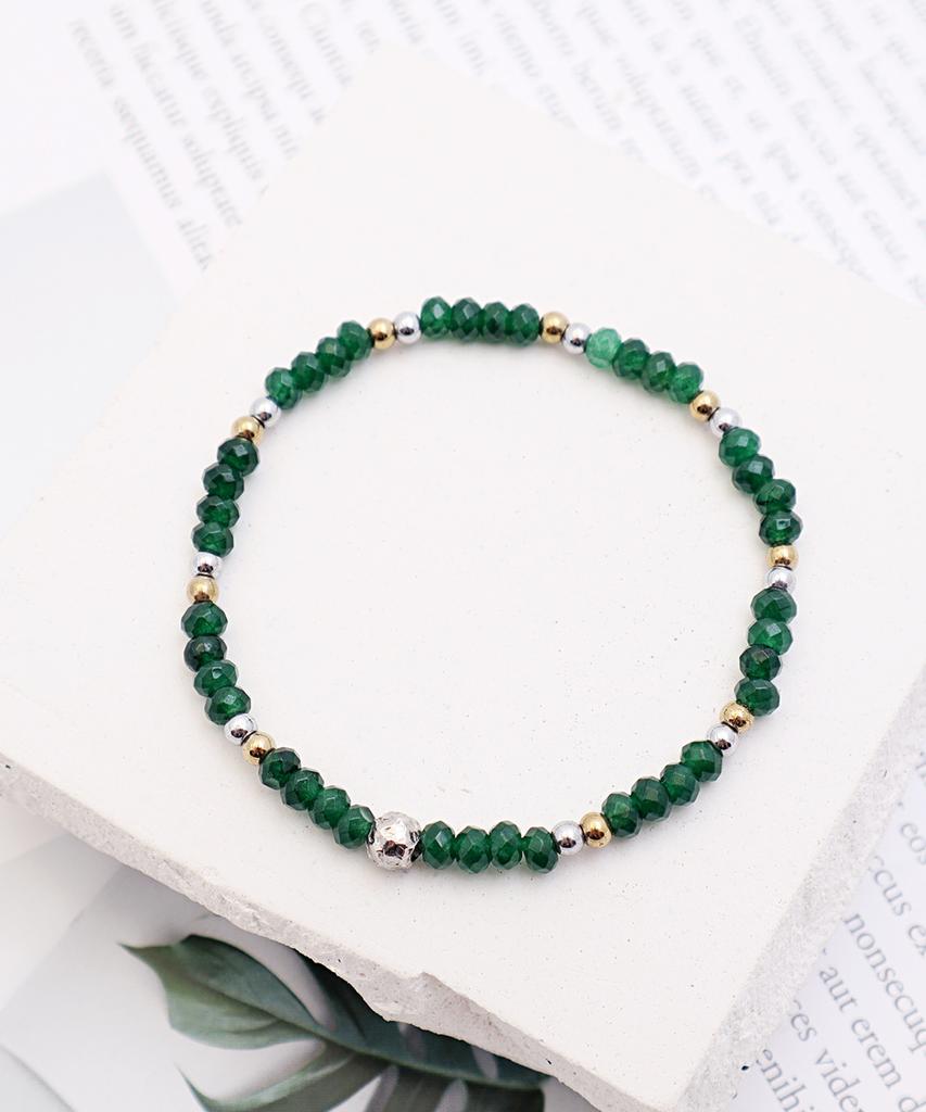 Polalita Gold & Silver Green Natural Stone Bracelet (Plt-Br-081_Gn)