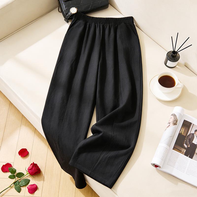 

Midlife Mom Summer Casual Loose High Waist Cotton Cropped Pants 2XL (recommended 140-160 jin) чорний