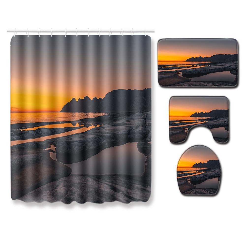 Scenic Shower Curtain Floor Mat Combination Four-Piece Set Bathroom Toilet Carpet Shower Room Mat Doormat