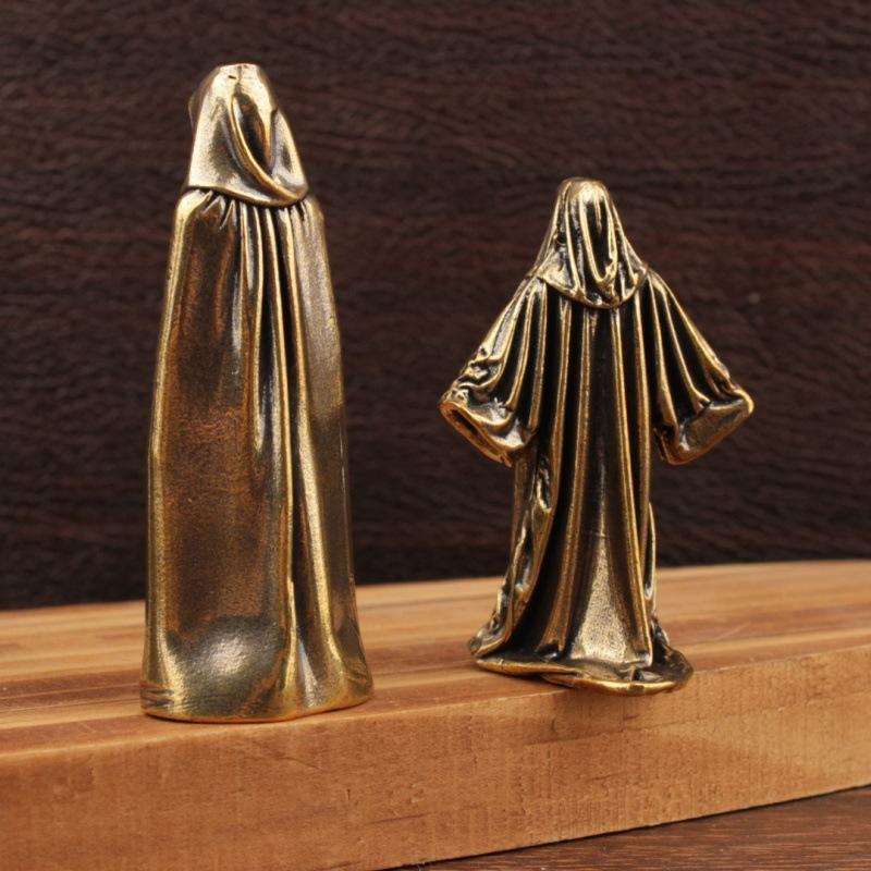 Grim Reaper Small Statue Brass Faceless Men Hooded Robe Figurines Retro Metal Home Office Desktop Decorations Ornaments Gifts