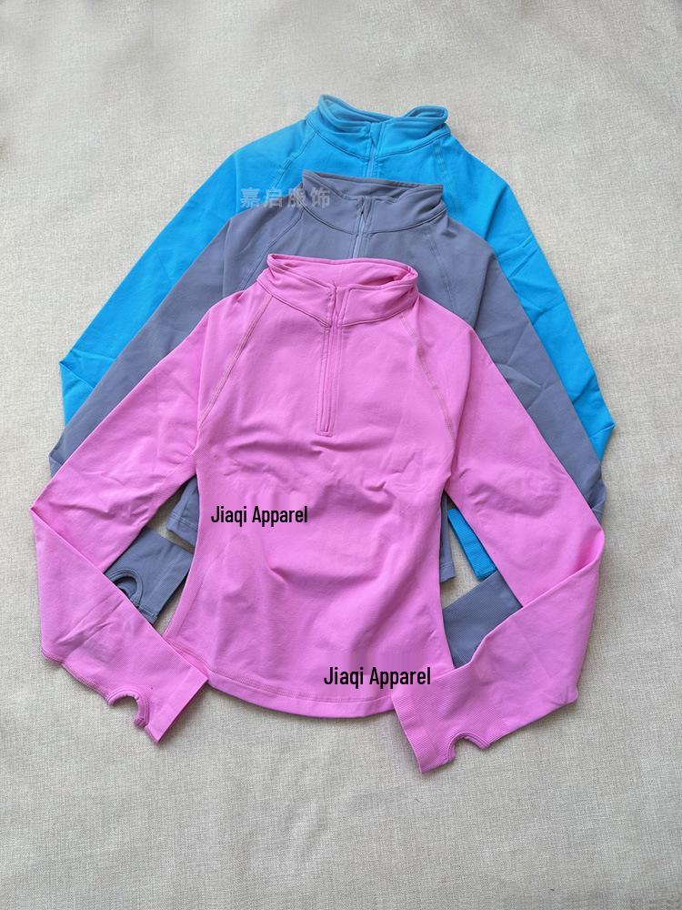 

DFYNE Same Style Half-Zip Long-Sleeve Yoga Top - Super-Soft Matte Nylon, Tight-Fitting Design Small