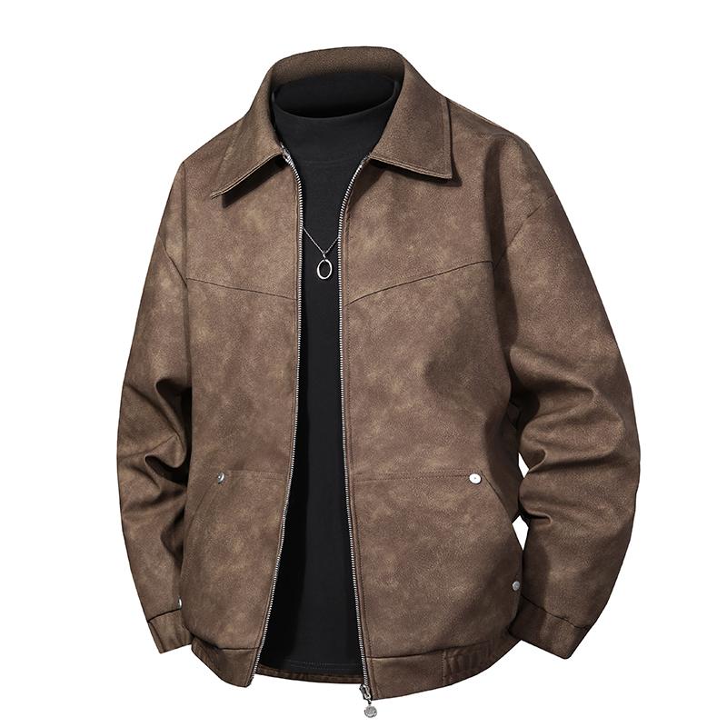 Jesienna Nowa Retro Kurtka Tie-dye Męska Robocza Funkcjonalna Wiatroszczelna Skórzana Kurtka