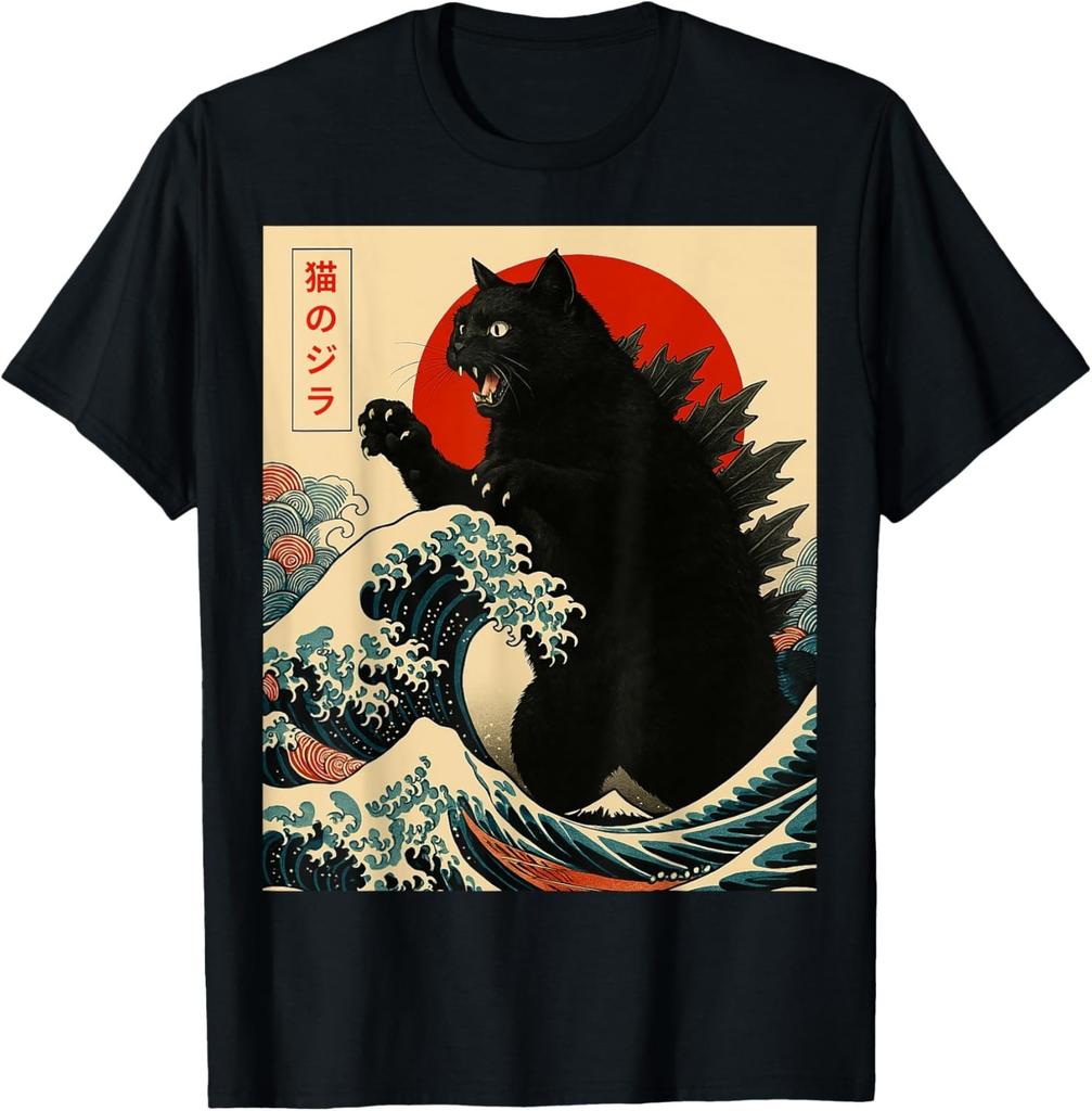 Catzilla Cat Japanese Art Funny Cat Gifts For Men Women unisex T-Shirt Mens Womens Tees Top