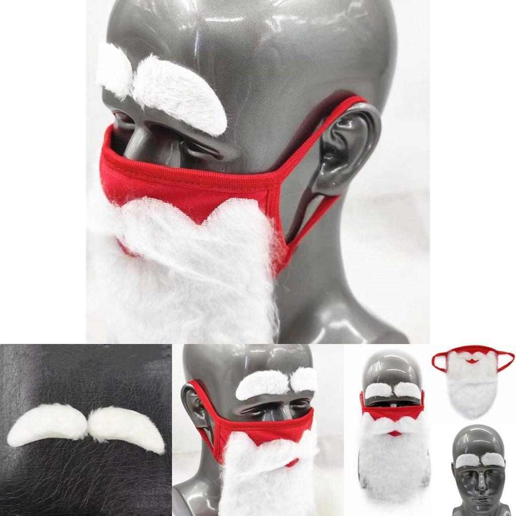 Christmas Santa Claus Eyebrows Beard Party Mask Set For Adults Soft And Fluffy Cotton Fabric