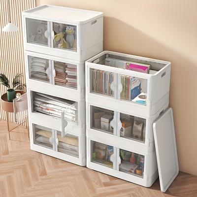 Folding Storage Box, 1/2/3-Tier Cabinet with Wheels - Transparent Double Doors, Multi-Layer Design for Clothes & More