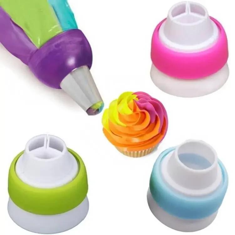 Cake Decor Tool For Cupcake Cookie Baking, 3 Hole 3 Color Tri - Color Cream Coupler