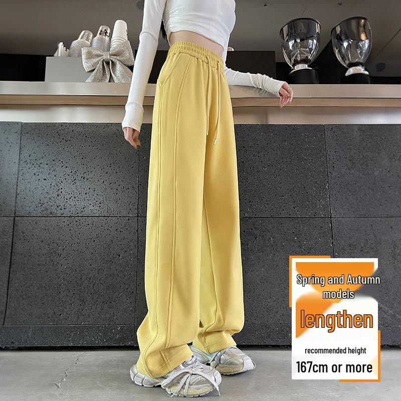 Women's Petite Velvet-Lined Wide-Leg Sweatpants, Straight-Leg Style, Height-Enhancing, 2025 Autumn/Winter Collection.