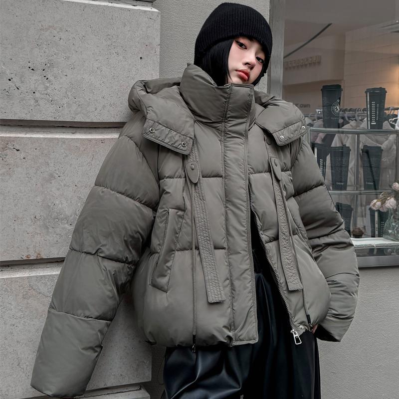 

Fashion Winter Women s Parkas Hooded Warm Jackets Elegant Loose Thick Woman Coats 2XL сірий