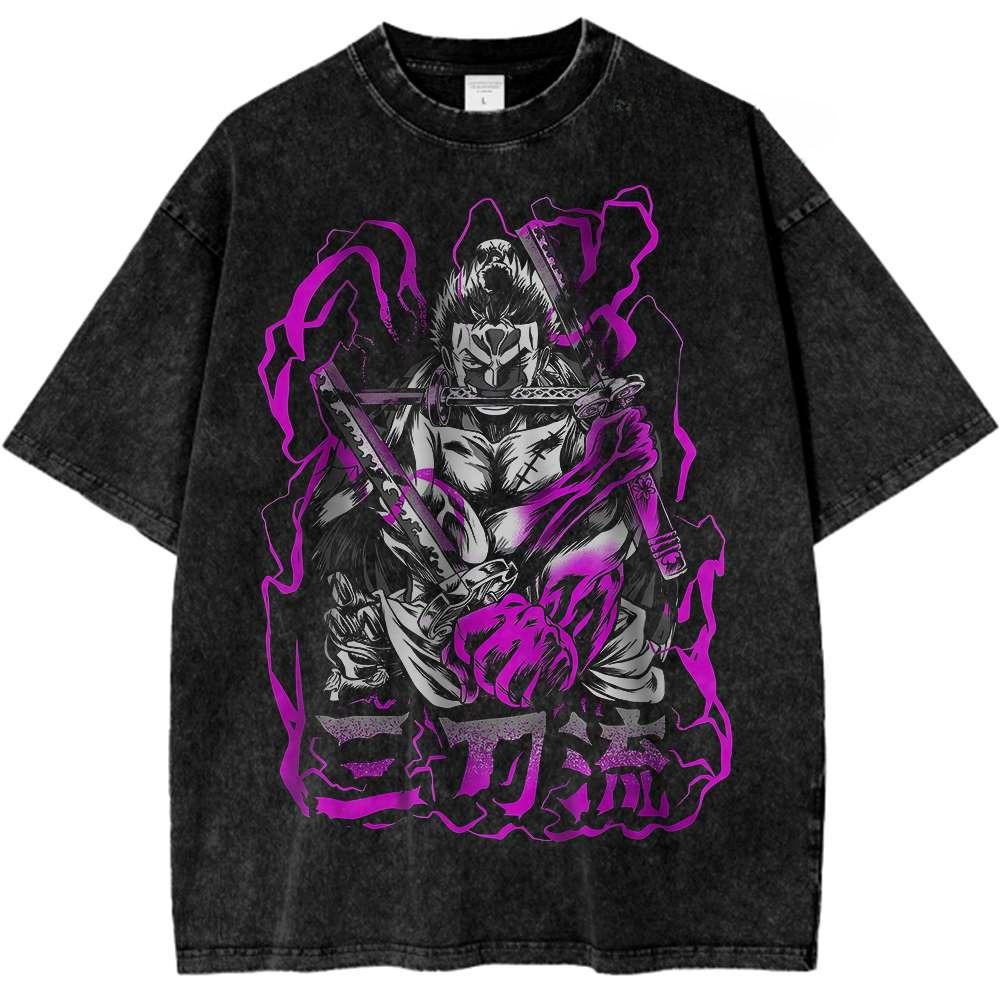 ONE PIECE Roronoa Zoro Shirt Anime Retro T-Shirt Designer Illustration Pattern Street Harajuku Summer