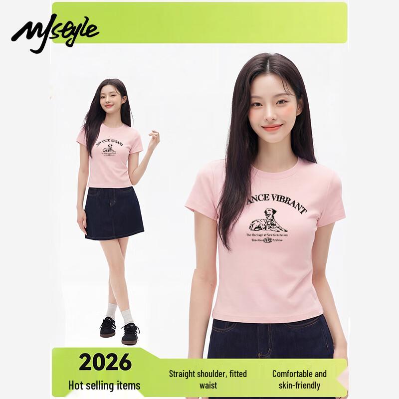 

MJ STYLE Women s Round Neck Short Sleeve T-Shirt with Retro Dog Print XL