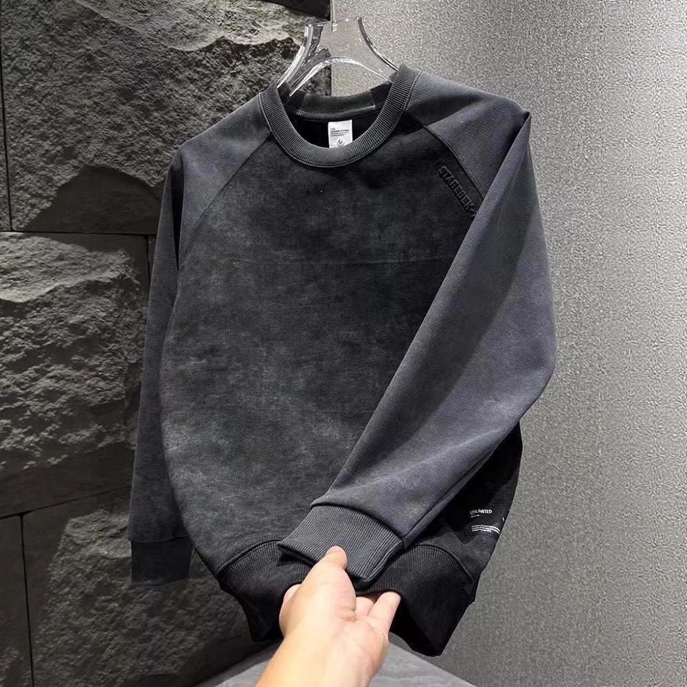 Trendy color matching crew neck sweater men's student pullover long sleeve loose top splicing sweater