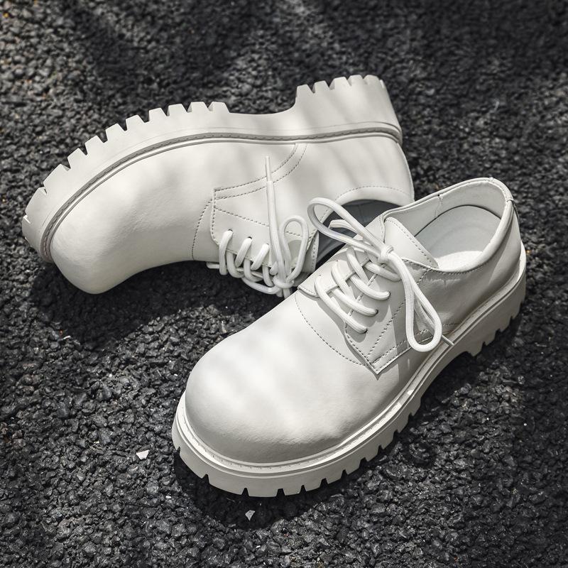 White leather shoes men's spring breathable low-top Martin shoes British thick-soled heightening business casual muffin shoes 1026-J