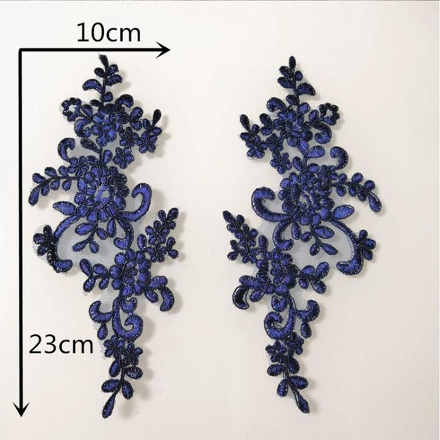 1 Pair Flower Sew On Lace Patches Embroidery Applique Repair For Wedding Dresses 23*10cm
