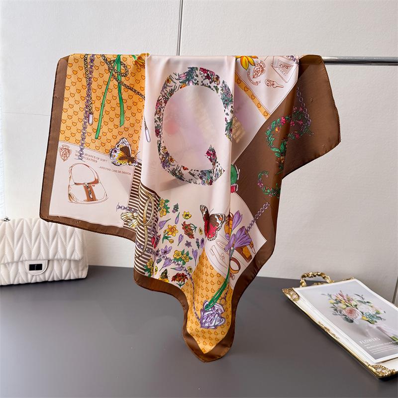 

Женский квадратный шарф из искусственного шелка, тонкий, мягкий, атласный, с принтом, платок, бандана на шею, для волос, узкий галстук, шарфы, шали