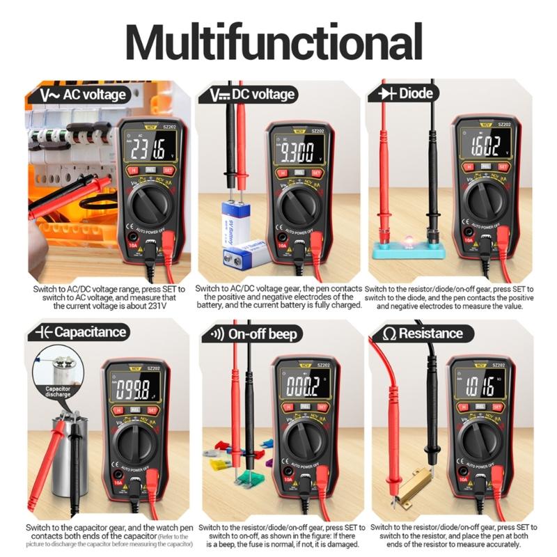 Digitalmultimeter mit berührungsloser Spannungserkennung, leicht zu tragen, Digitalmultimeter mit Data-Hold-Funktion für zu Hause