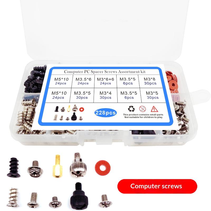 228Pcs/Box Hard Disk Diy Motherboard Pc Computer Assemble Case Fan Hand Screw Bolt Standoff Washer Assortment Kit