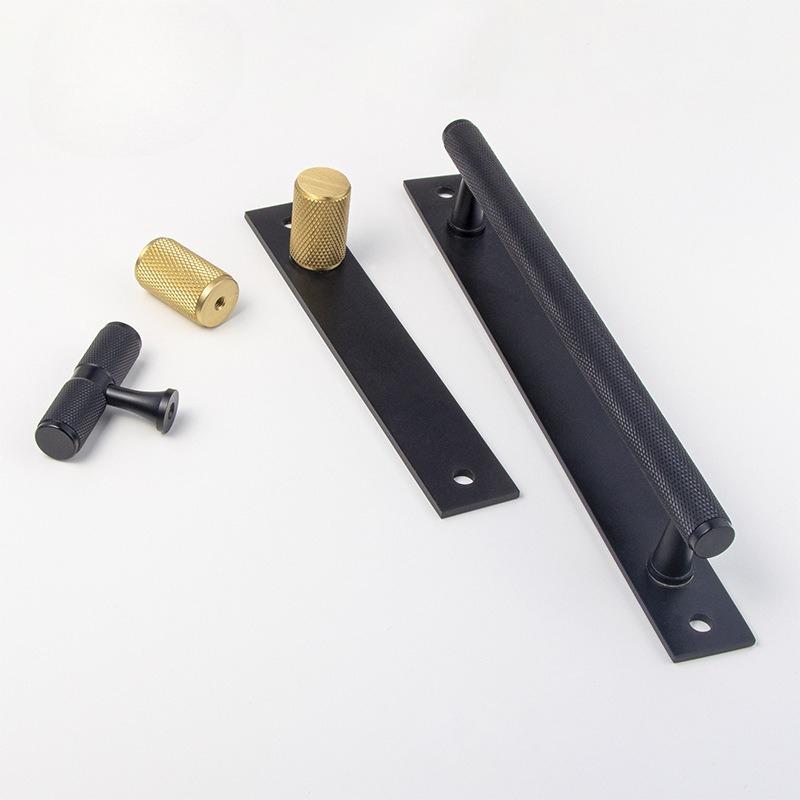 Brass Knurled Cabinet Handles Wardrobe Bar Pull with Baseplate Textured Furniture Door Handle with Baseboard Drawer Knobs