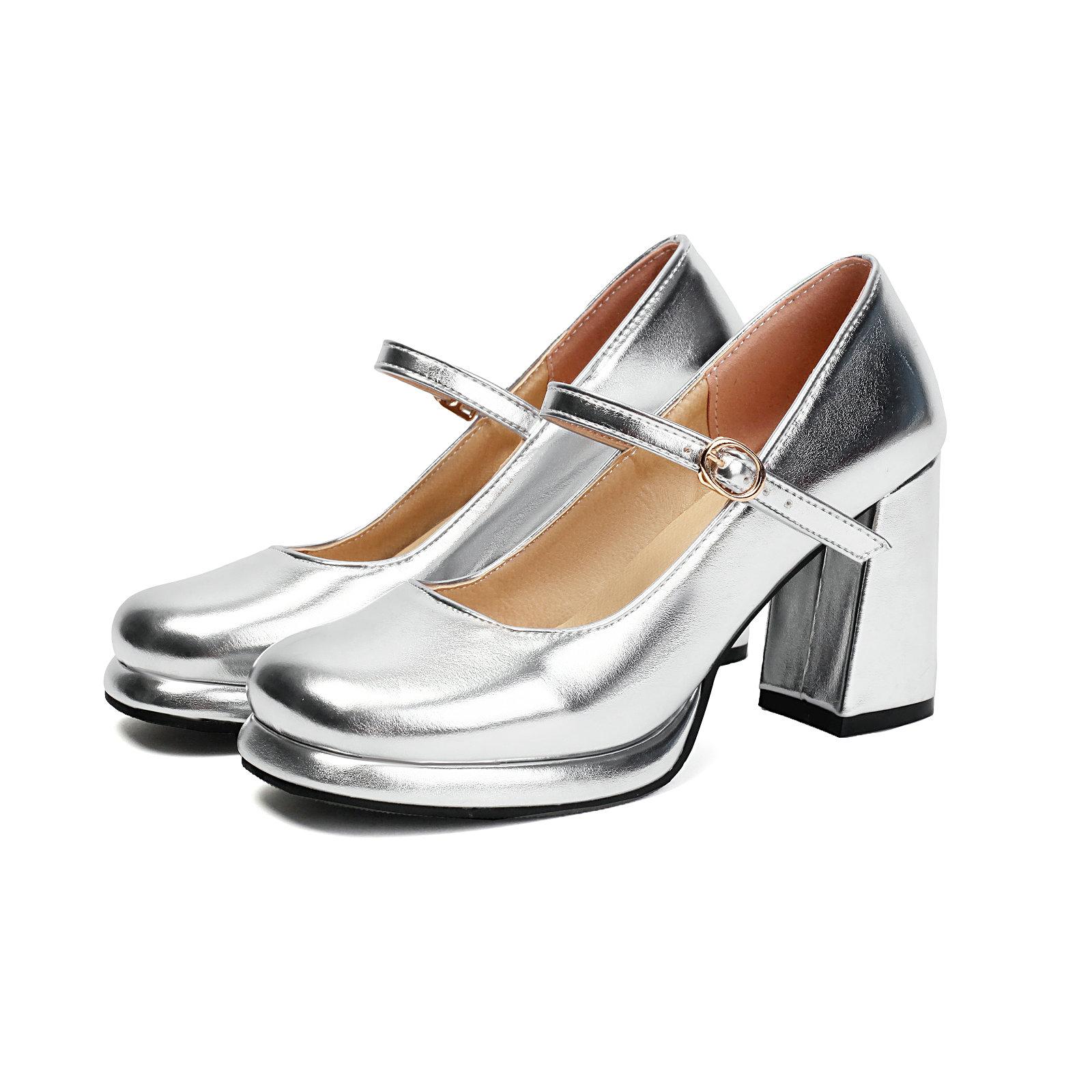 

Women s Mary Jane Dress Pumps Block Heels Platform Shoes Gold Silver Comfy Round Toe Walking Footwear 43 серебряный