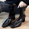 Schuhe im neuen Stil - Retro-Schuhe, High Heels, Dicke Absätze, Kurze Stiefel, Damenschuhe, Stiefel mit eckiger Spitze