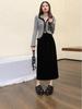 Women's Black Gold Velvet A-Line Slit Skirt - Spring/Autumn 2026 Mid-Length Slimming Design