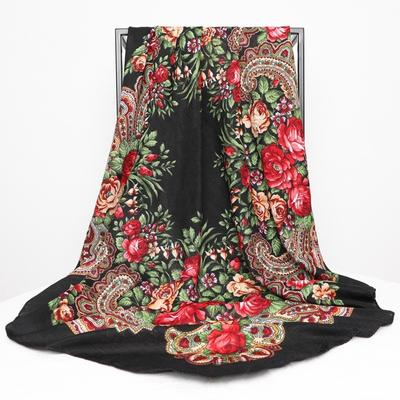 Russian Style Floral Print Women's Square Scarf
