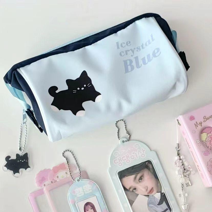 Original Milk Blue Black Cat Pencil Case – Cute, Large Capacity Stationery Bag