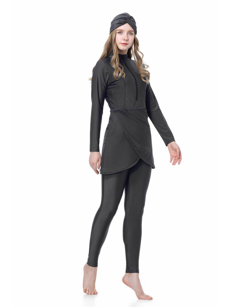 2022 Damen Einfarbig Konservativ Kapuzen-Dreiteiliger Muslimischer Badeanzug